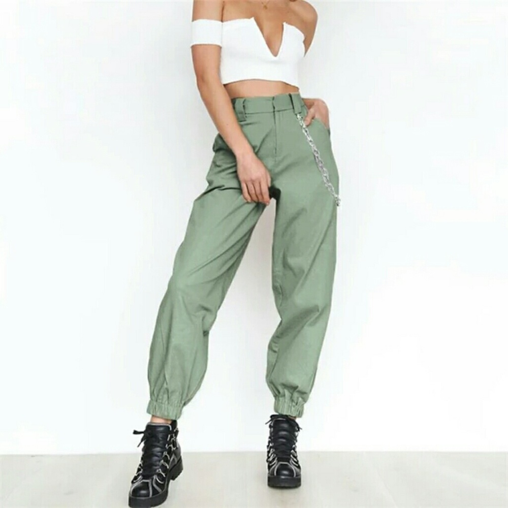 NEW ARMY GREEN HIGH WAISTED PANTS